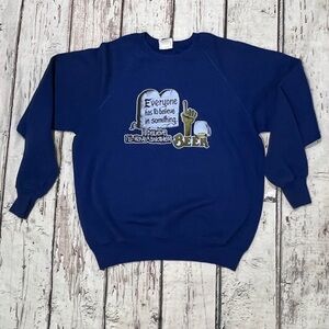 Vintage 80s Funny Humor Beer Bar 1980s Crewneck Pullover Blue Sweatshirt